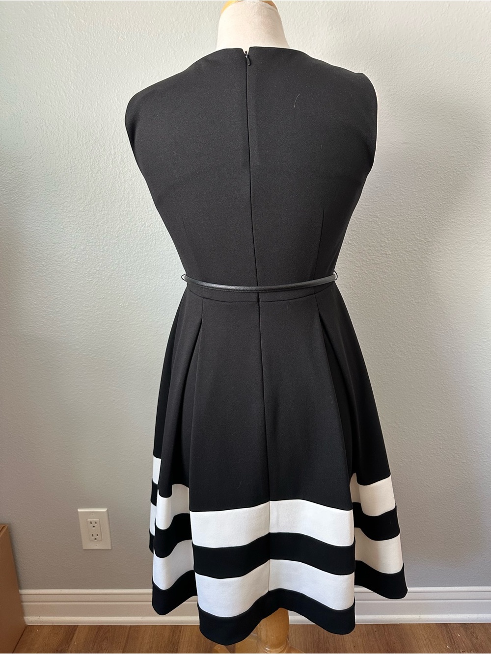Calvin Klein Black Dress with White Striped Hem